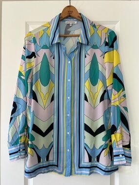 Silvian Heach Geo Print & Stripes Button-Front Blouse XL w MEASUREMENTS!